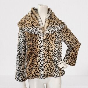 Alice + Olivia Faux Fur Jacket Womens XS S Leopard